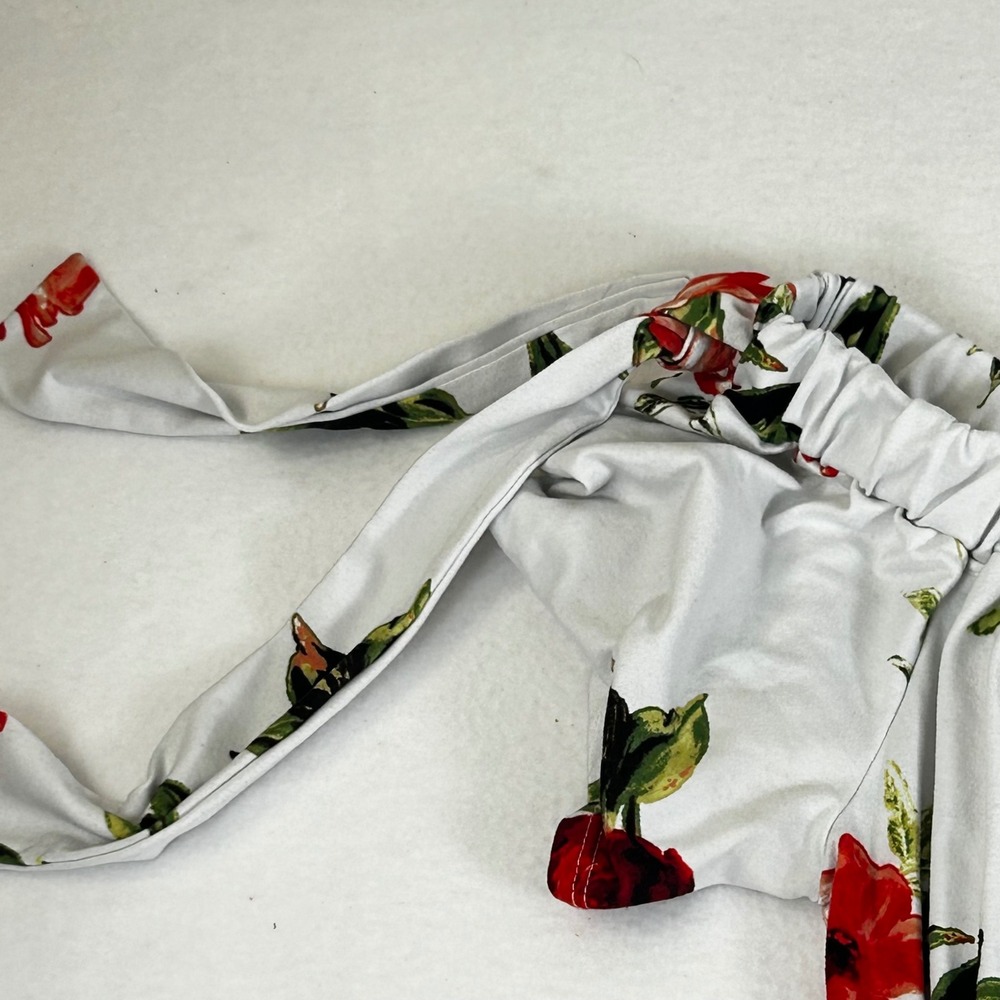 Hyped Unicorn Women's Off Shoulder Floral Dress Tie Sleeves White Red Medium - Picture 8 of 10